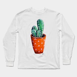 Cute Potted Cactus Print Long Sleeve T-Shirt